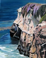 seaside cliff with purple flowers